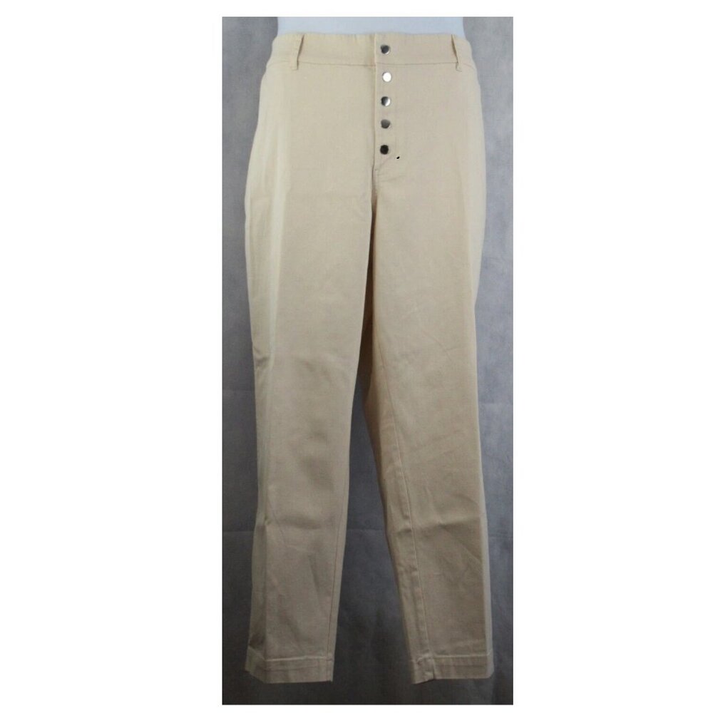 NWT Bar III Women's Plus Size Snap Close Tapered Pants, Brazil Sand Beige, 22W
